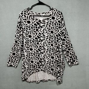 Kaktus Womens Animal Print Top Size Medium 3/4 Sleeve Pink Black Boho High Low